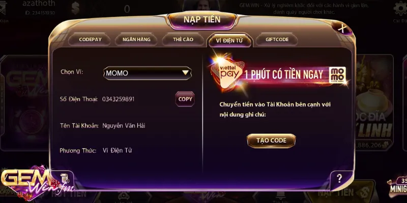 Nạp ví điện tử chơi game đơn giản